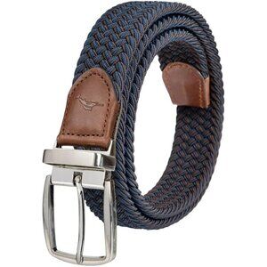 NEW Tommy Bahama Men's S/M Reversible Braided Belt Leather Trim Navy/Brown